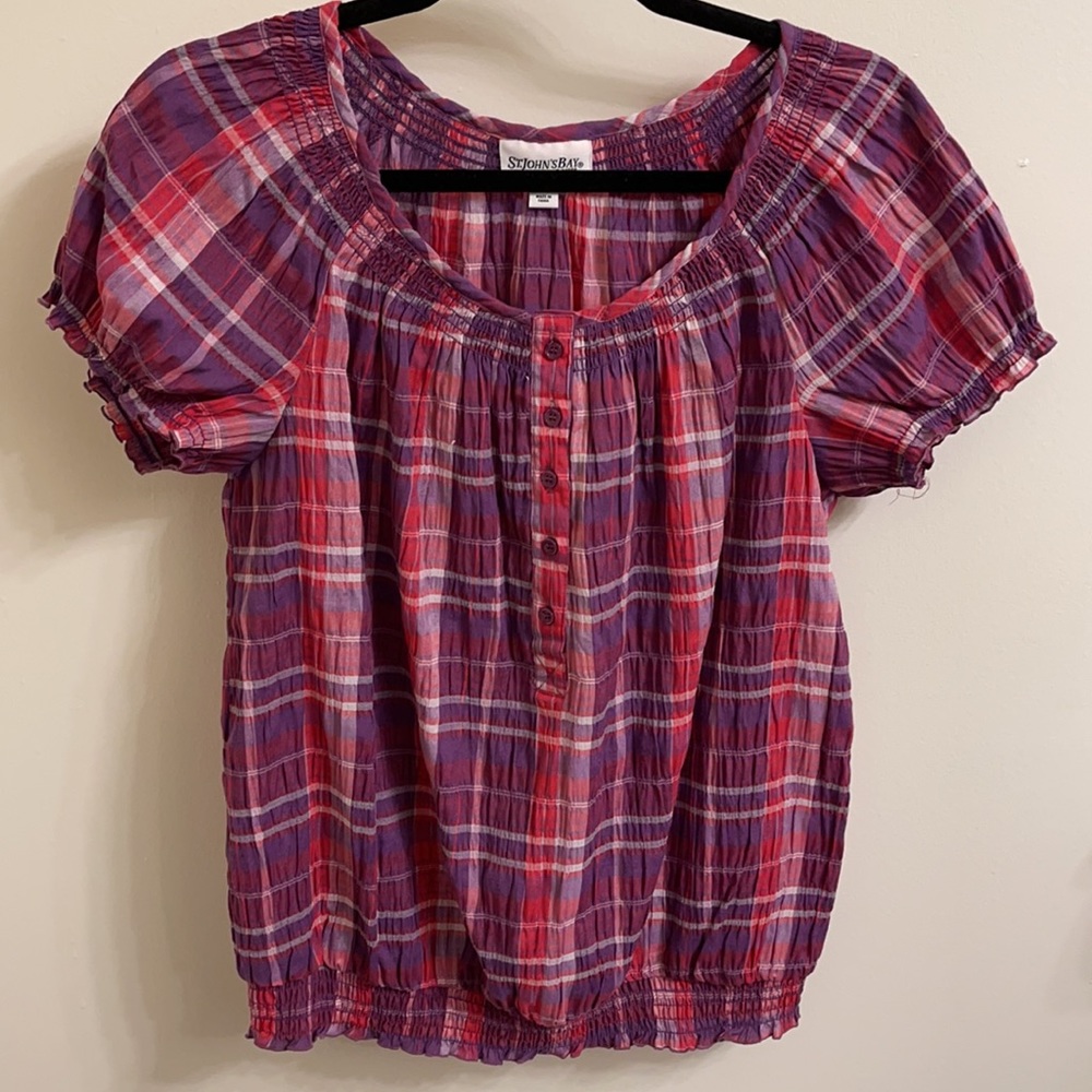 St John’s Bay Blouse Size L Color Pink Purple